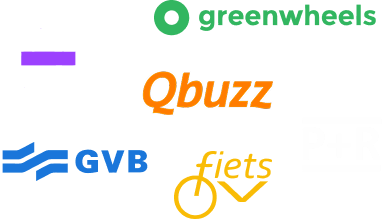 Shared mobility providers around a station: Greenwheels, Qbuzz, GVB, OV-fiets.