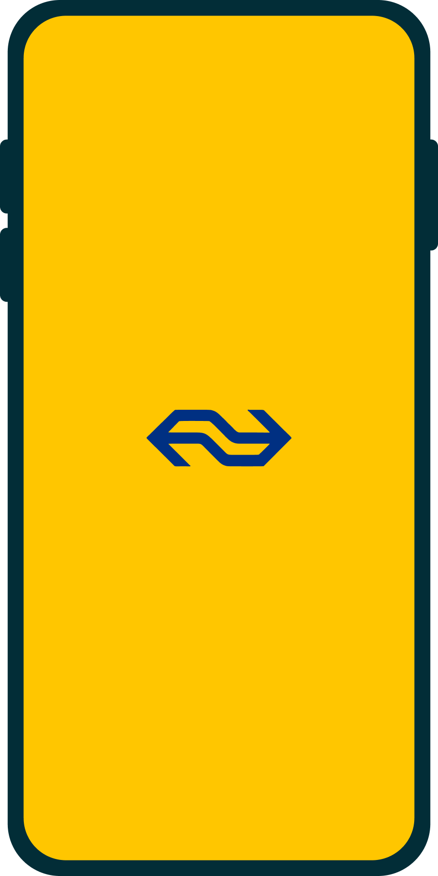 NS app launch screen with the NS logo on the brand yellow.